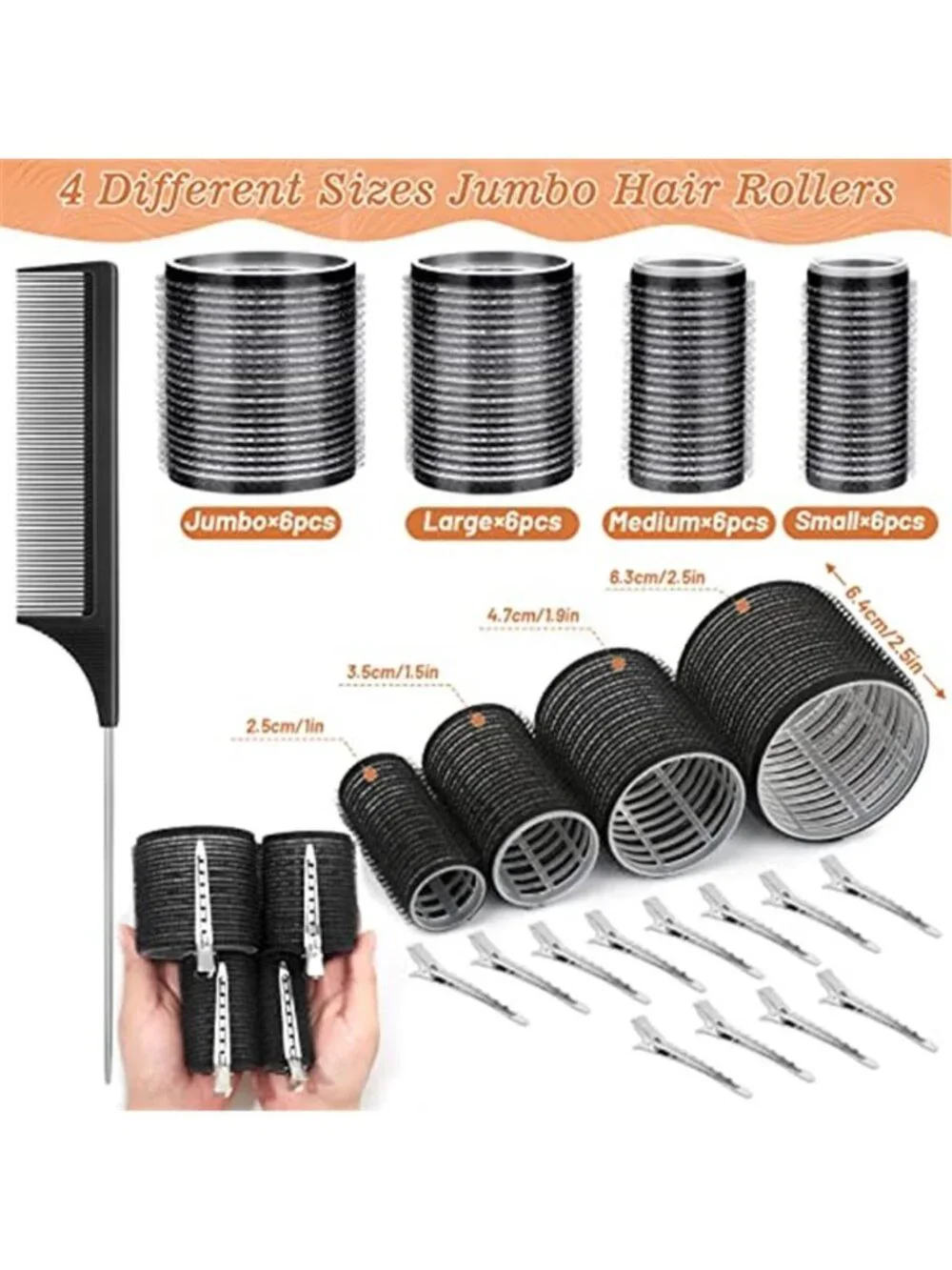 Hair Curler Rollers for Women 24PCS Heatless Hair Roller with 12 PCS Clips